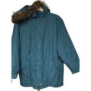 Jacqueline Ferrar‎ Blue Dark Teal Winter Coat Detachable Faux Fur Hood Lined